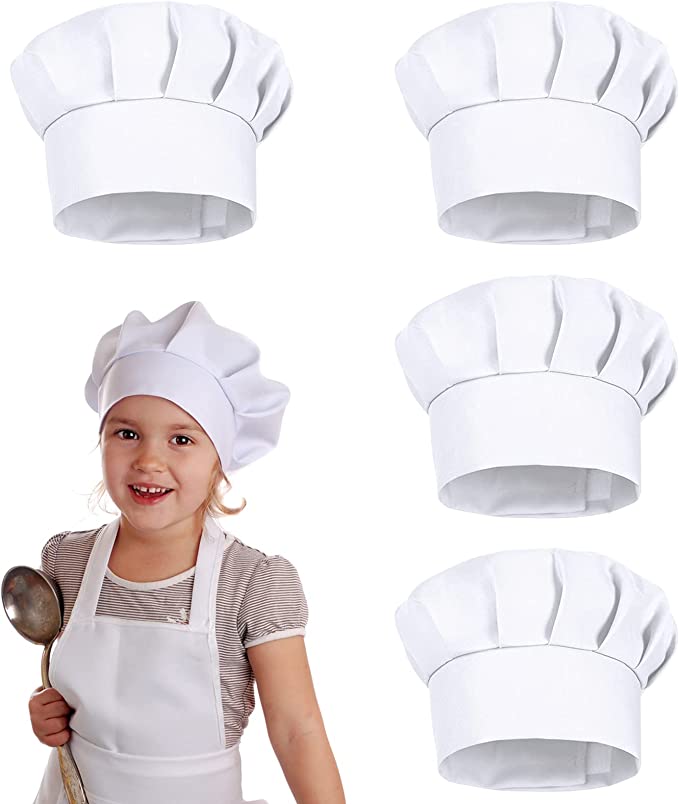 Kids Outdoor Kitchen Accessories - 4 قطع قبعات طهاة بيضاء للأطفال،